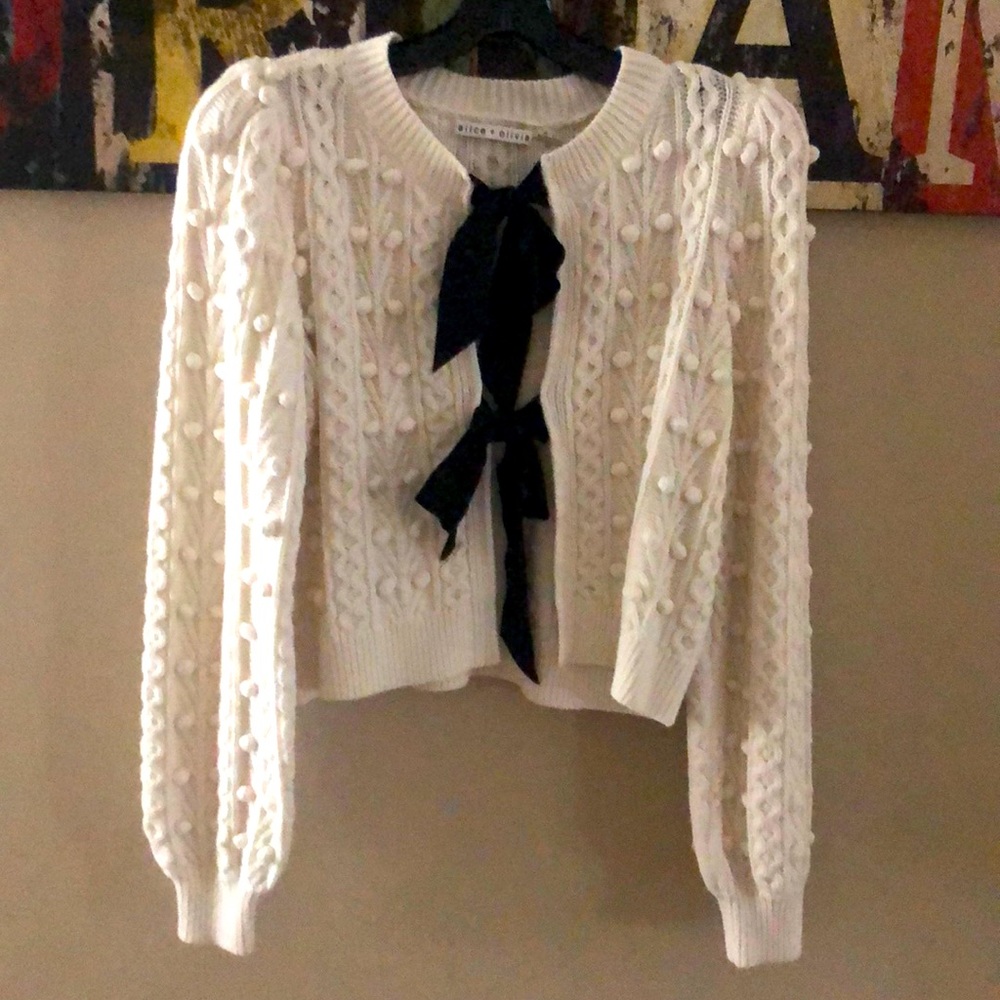 Alice and Olivia cream sweater with bow accents